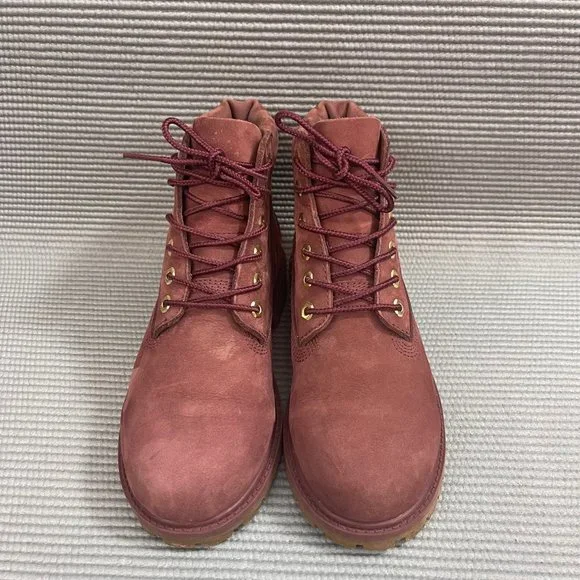 Timberland Youth Kids Size 2 Classic 6 inch Burgundy Red Premium Leather Boots - Picture 7 of 12